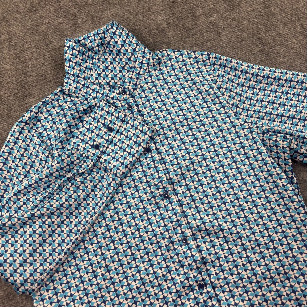 ZARA Button Down Shirt Small Blue Geometric Print Long Sleeve‎ Women